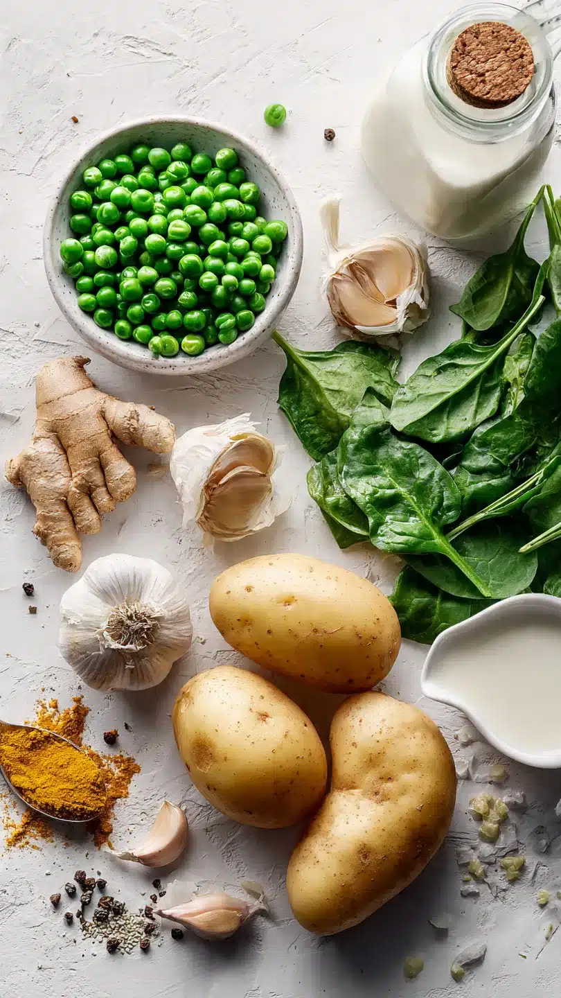 Veganes Kartoffelcurry Spinat Erbsen