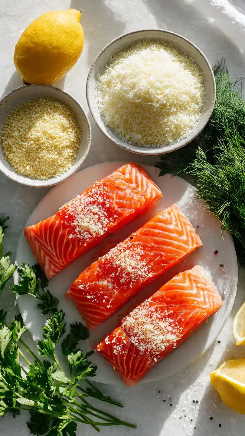 Krosse im Ofen gebackene Parmesan-Krustenlachsfilets