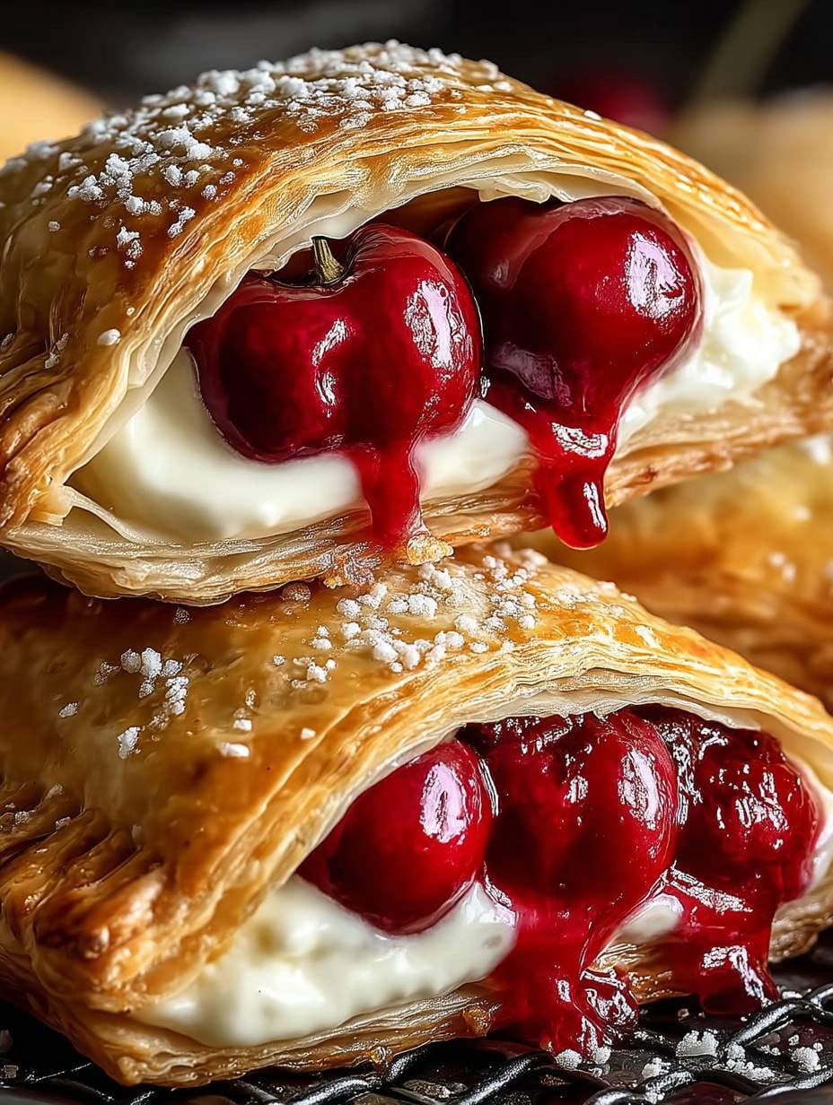 Kirschtaschen mit Frischkäsefüllung: Einfaches & schnelles Blätterteig-Rezept