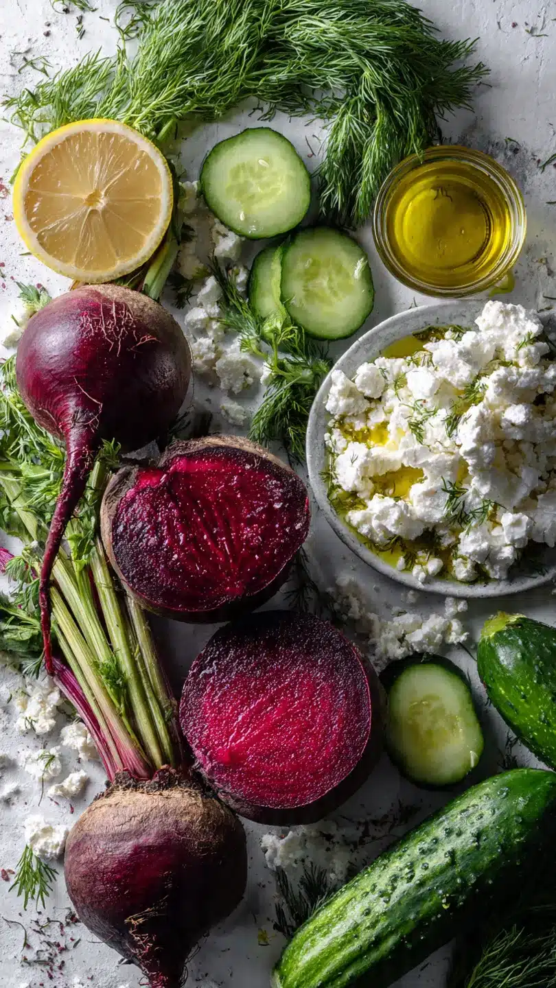 Rote-Bete-Feta-Salat mit Gurke und Dill