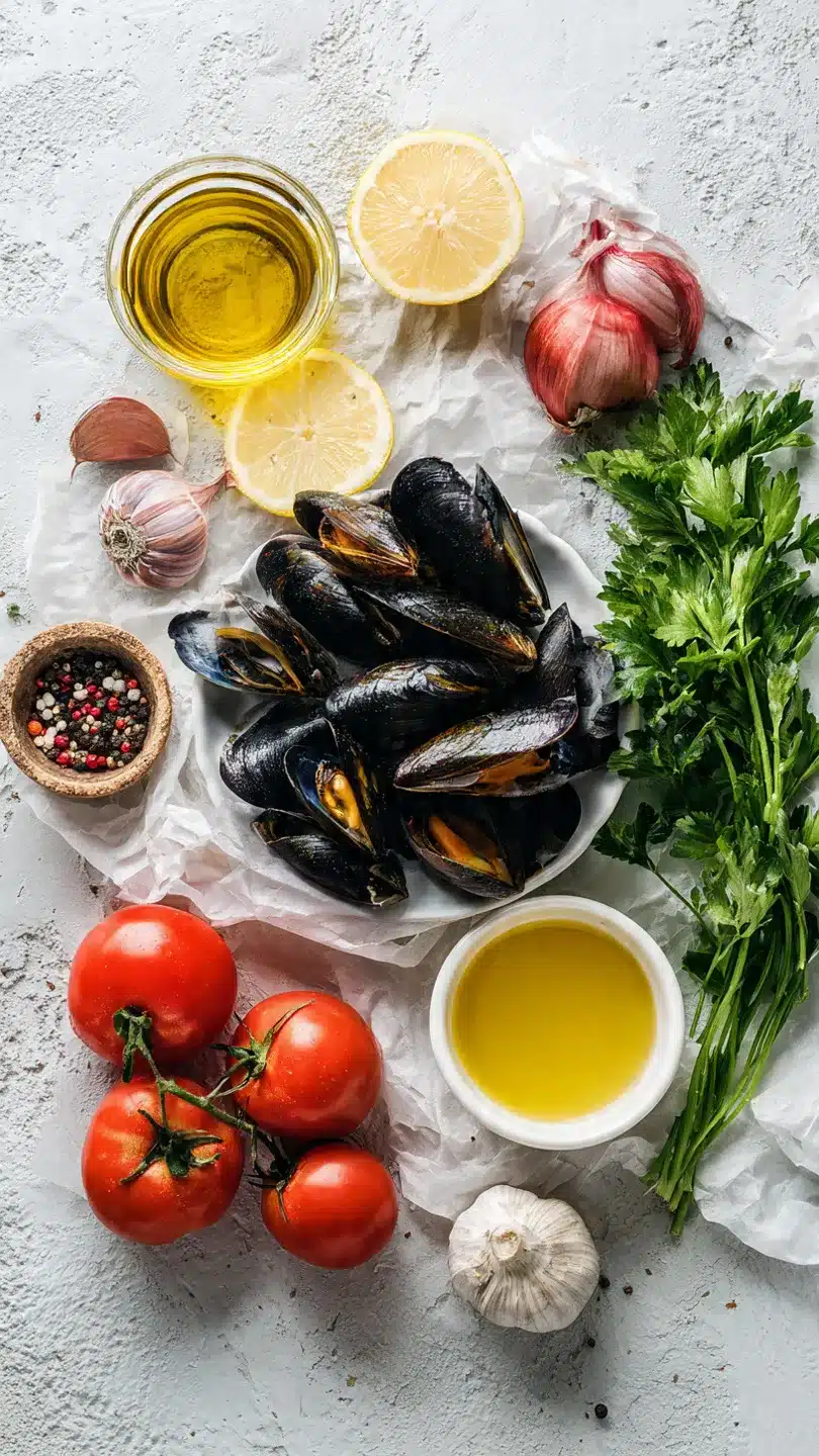 Miesmuscheln in würziger Tomaten-Knoblauch-Sauce