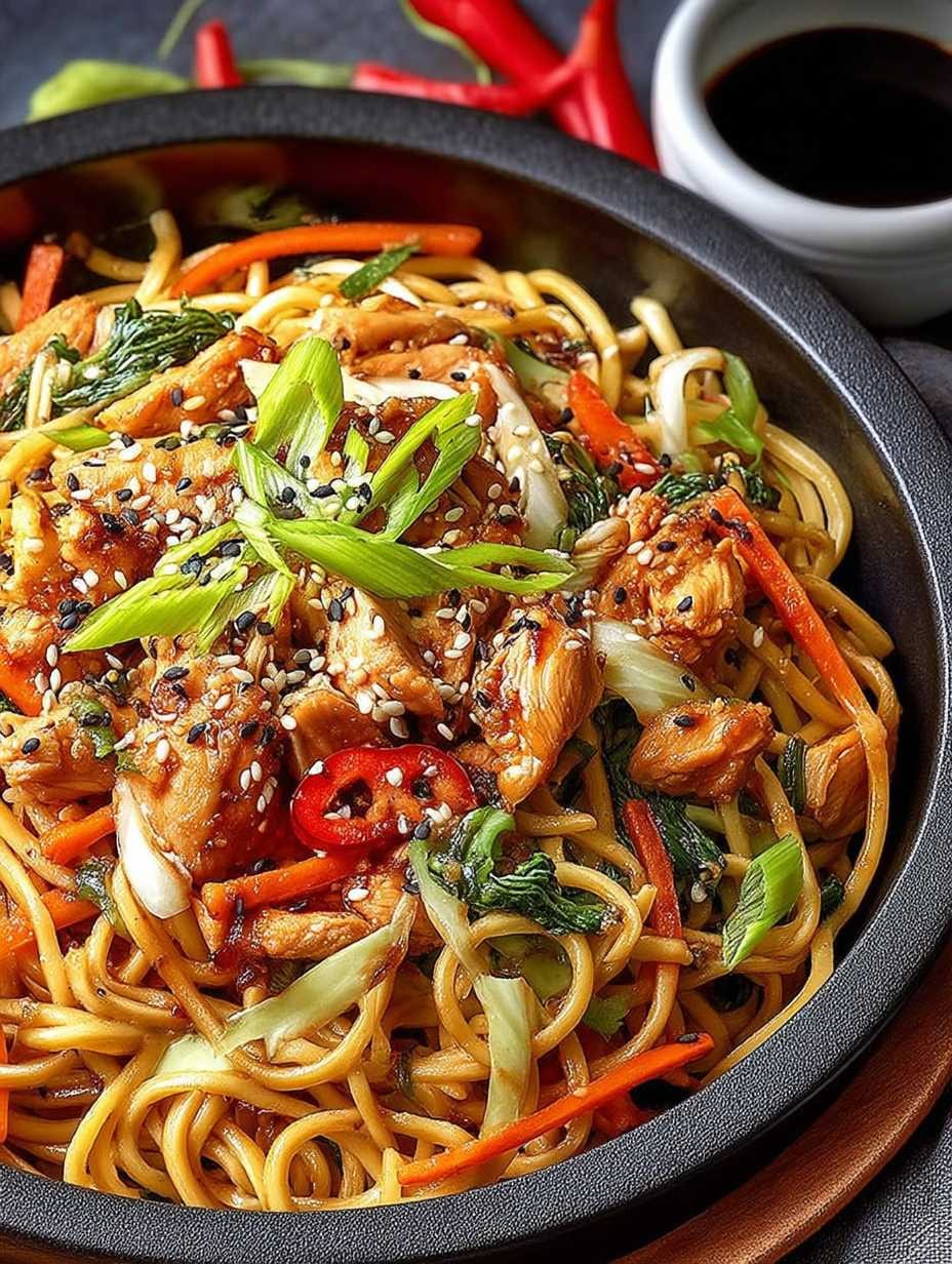 Asiatische Nudelpfanne mit Hähnchen: Einfach, schnell & voller Geschmack