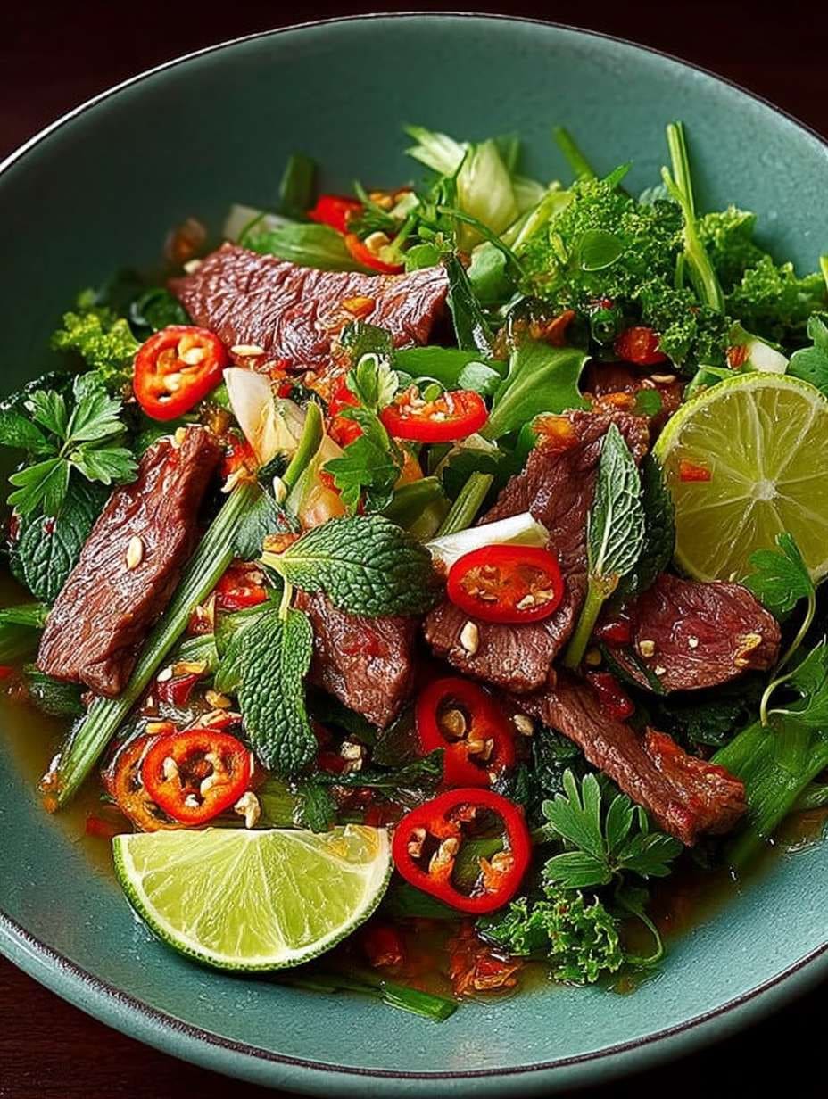 Thailändischer Rindfleischsalat: Schnelles, frisches Chili-Limetten-Dressing Rezept