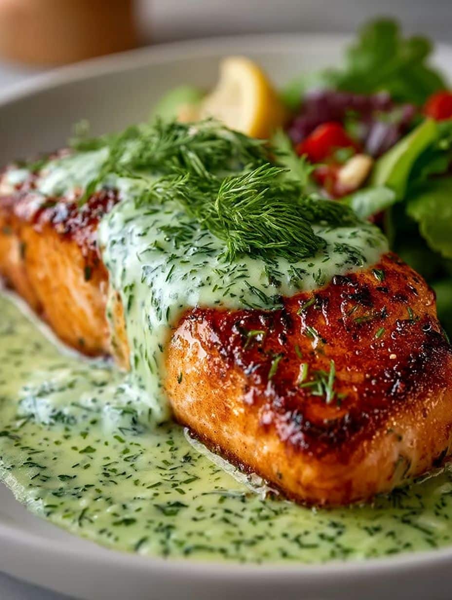 Gebratener Lachs mit cremiger Dillsoße: Einfaches Rezept für perfekten Genuss