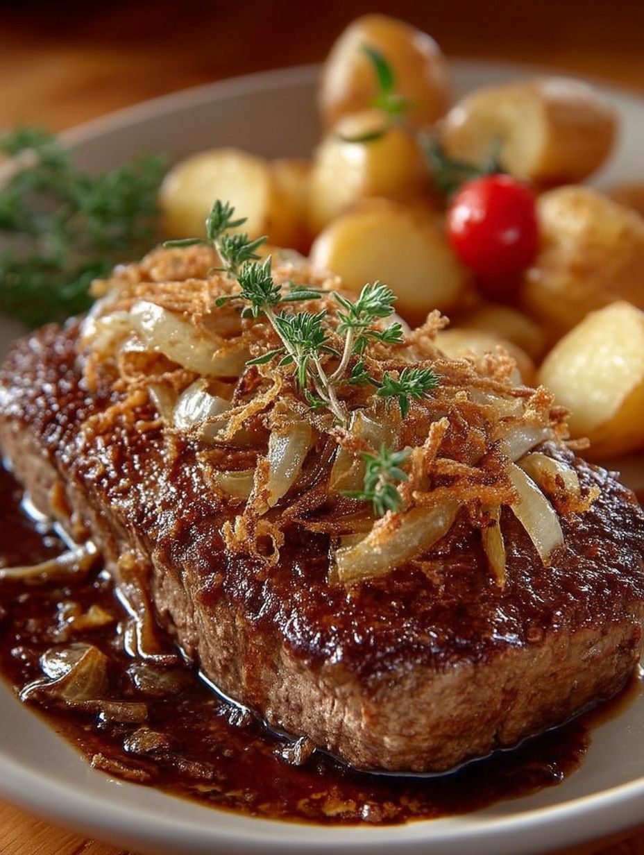 Omas Zwiebelrostbraten: Saftiges Rindfleisch mit süß-herzhaften karamellisierten Zwiebeln