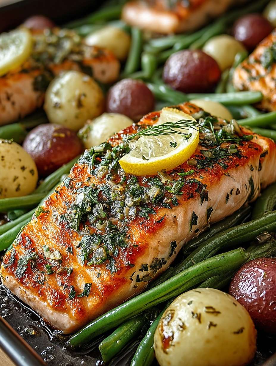 Einfaches Blechlachs Rezept mit grünen Bohnen und Kartoffeln – Schnell, Gesund & Lecker